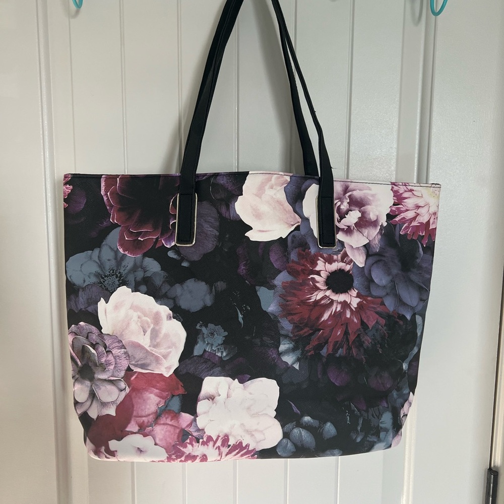 Floral Tote Bag - Black and Purple